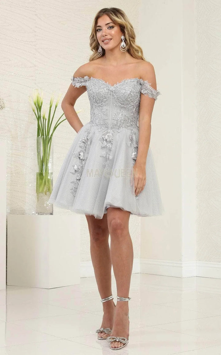 3D Floral Short Off Shoulder Dress by May Queen MQ2081