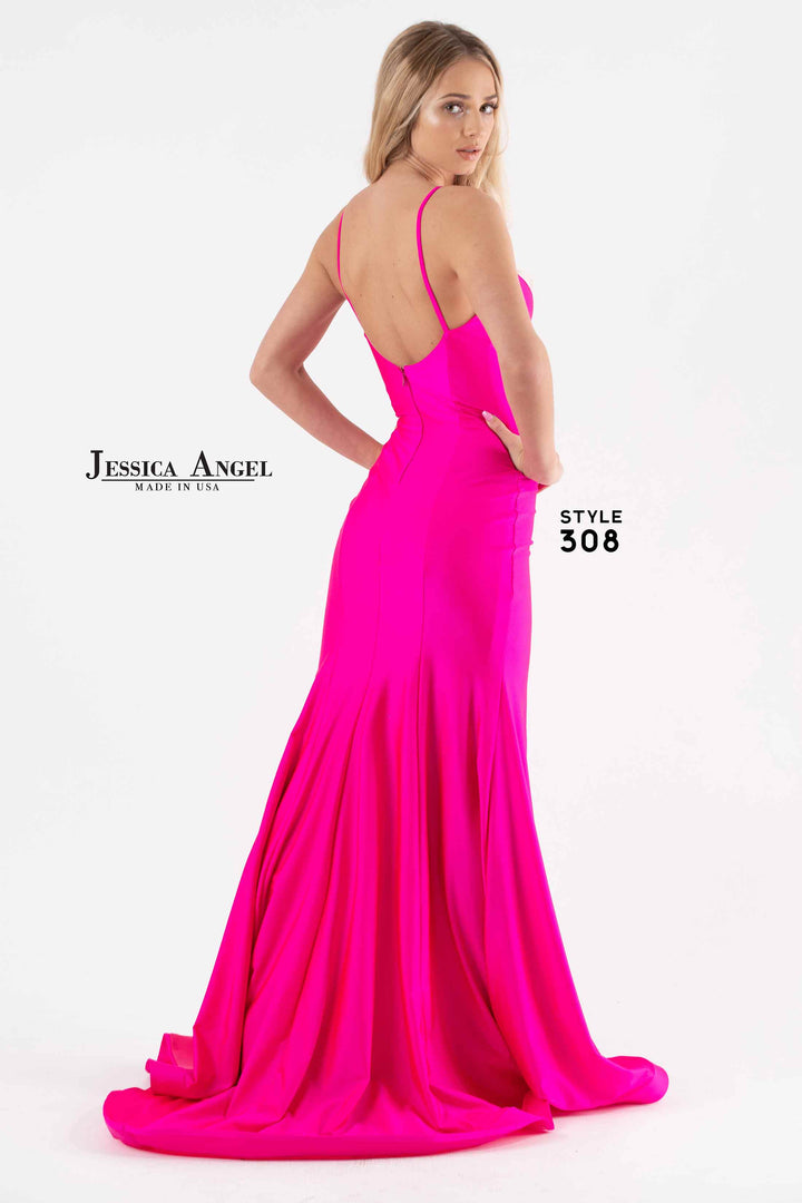 Jersey Fitted Sleeveless Slit Gown by Jessica Angel 308