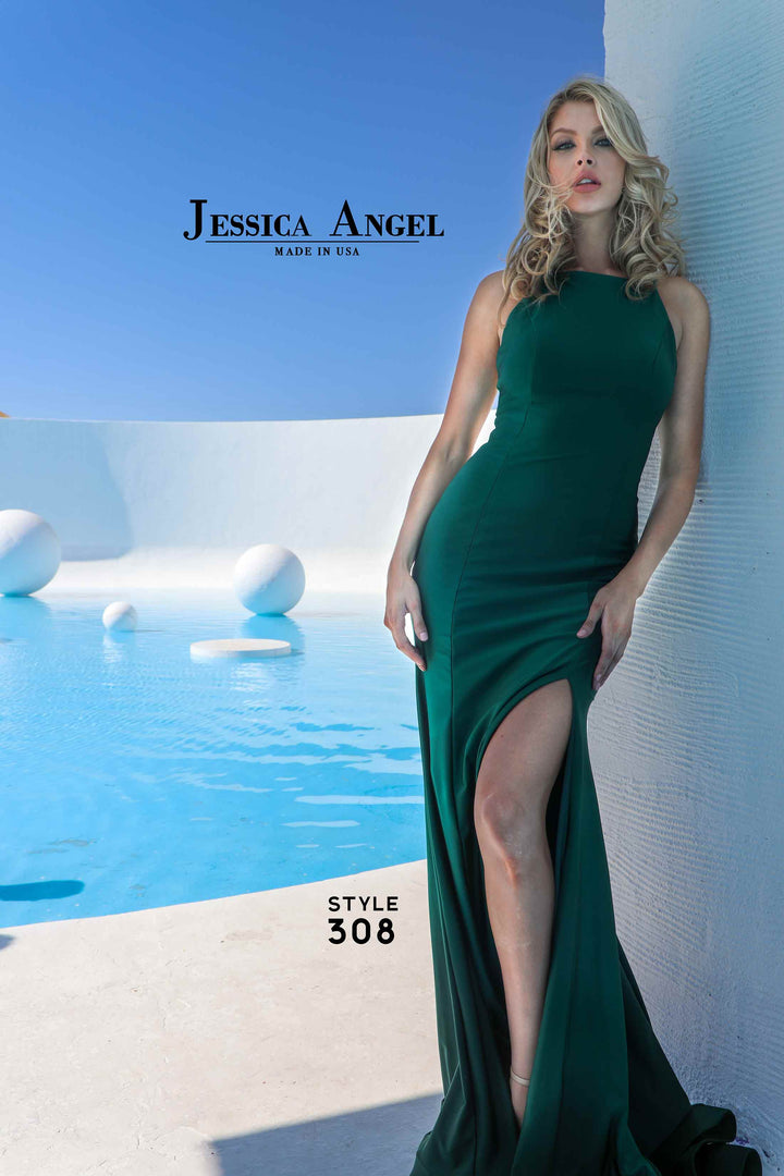 Jersey Fitted Sleeveless Slit Gown by Jessica Angel 308