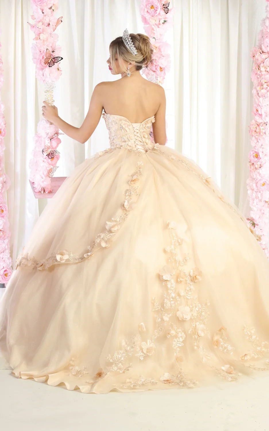 3D Floral Strapless Ball Gown by May Queen LK177