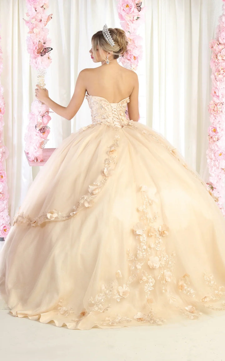 3D Floral Strapless Ball Gown by May Queen LK177