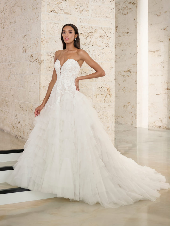Strapless Tiered A-line Bridal Gown by Adrianna Papell 31305