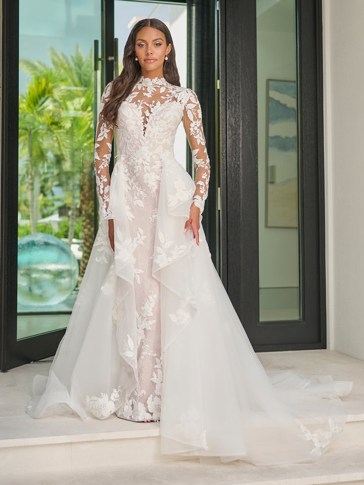 Long Sleeve Overskirt Bridal Gown by Adrianna Papell 31319L