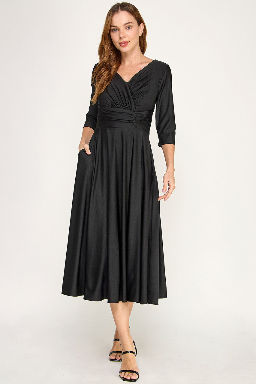 3/4 Sleeve A-line Tea Length Dress by Lenovia 3127