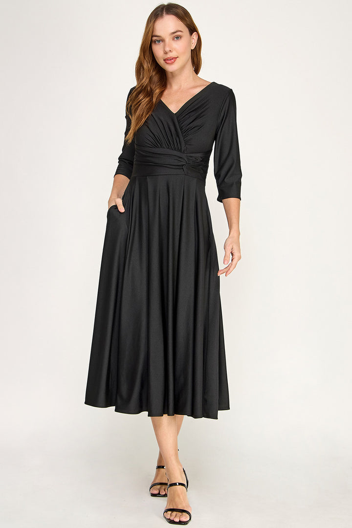 3/4 Sleeve A-line Tea Length Dress by Lenovia 3127