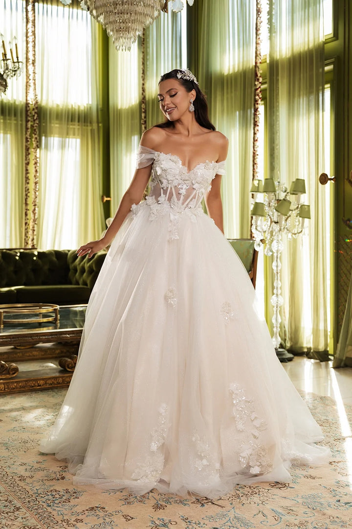 3D Floral Off Shoulder Ball Gown by May Queen LK244