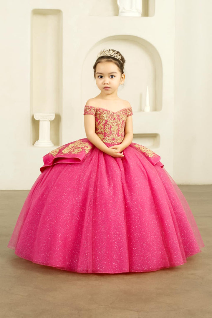 Girls Applique Off Shoulder Gown by Calla SCK-320