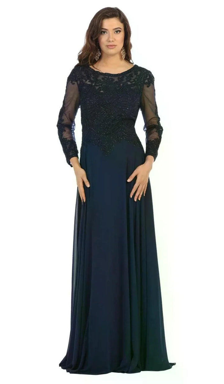 Applique 3/4 Sleeve A-line Gown by May Queen MQ1615