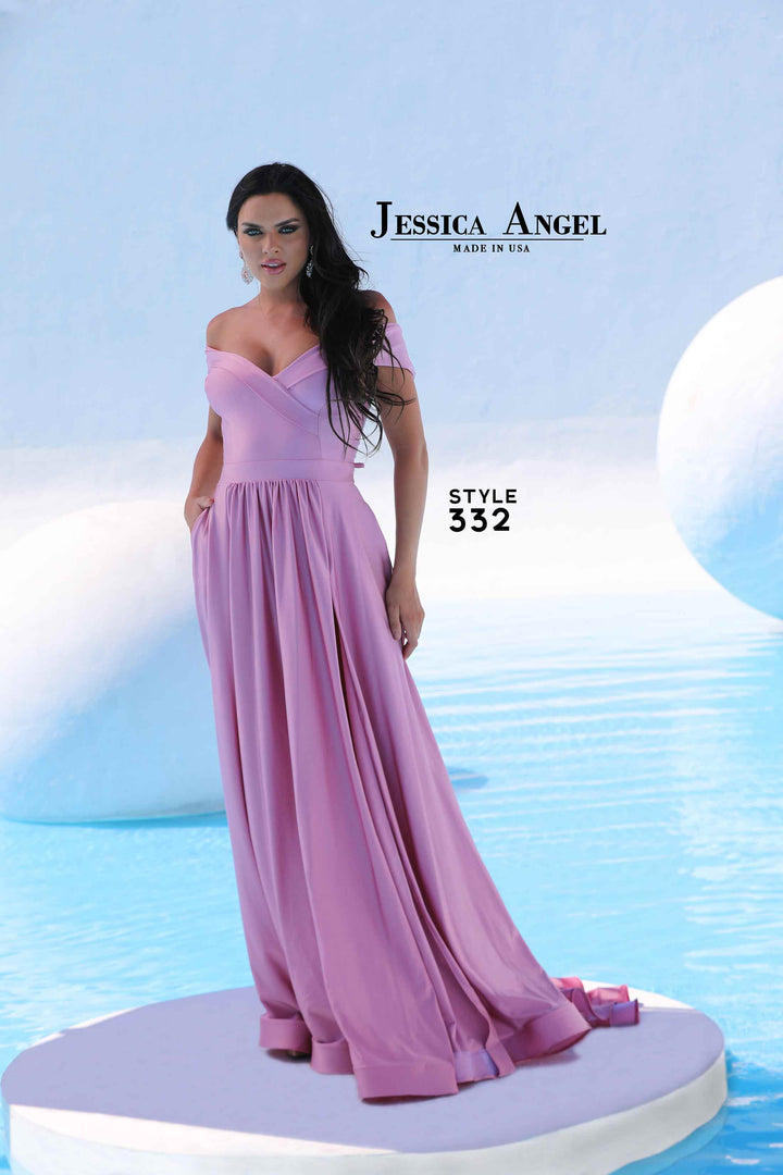Jersey Off Shoulder A-line Gown by Jessica Angel 332