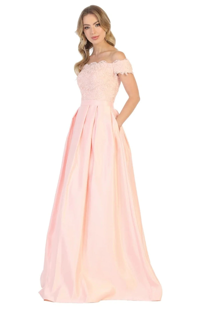 Lace Bodice Off Shoulder Gown by May Queen MQ1762