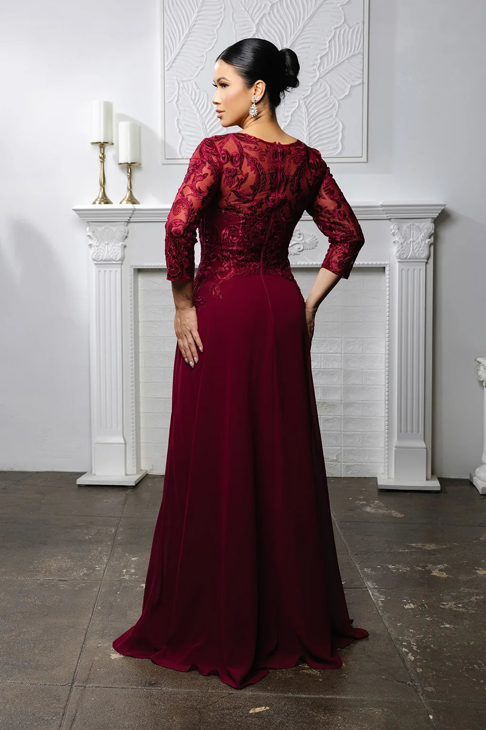 Applique 3/4 Sleeve A-line Gown by May Queen MQ2210