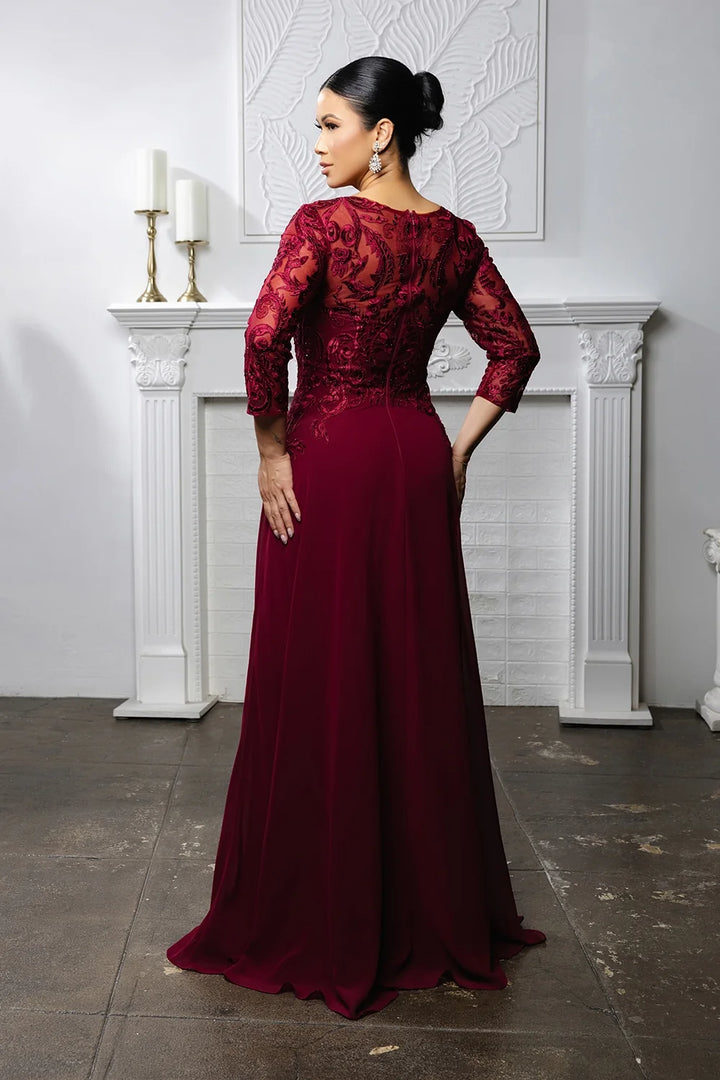 Applique 3/4 Sleeve A-line Gown by May Queen MQ2210