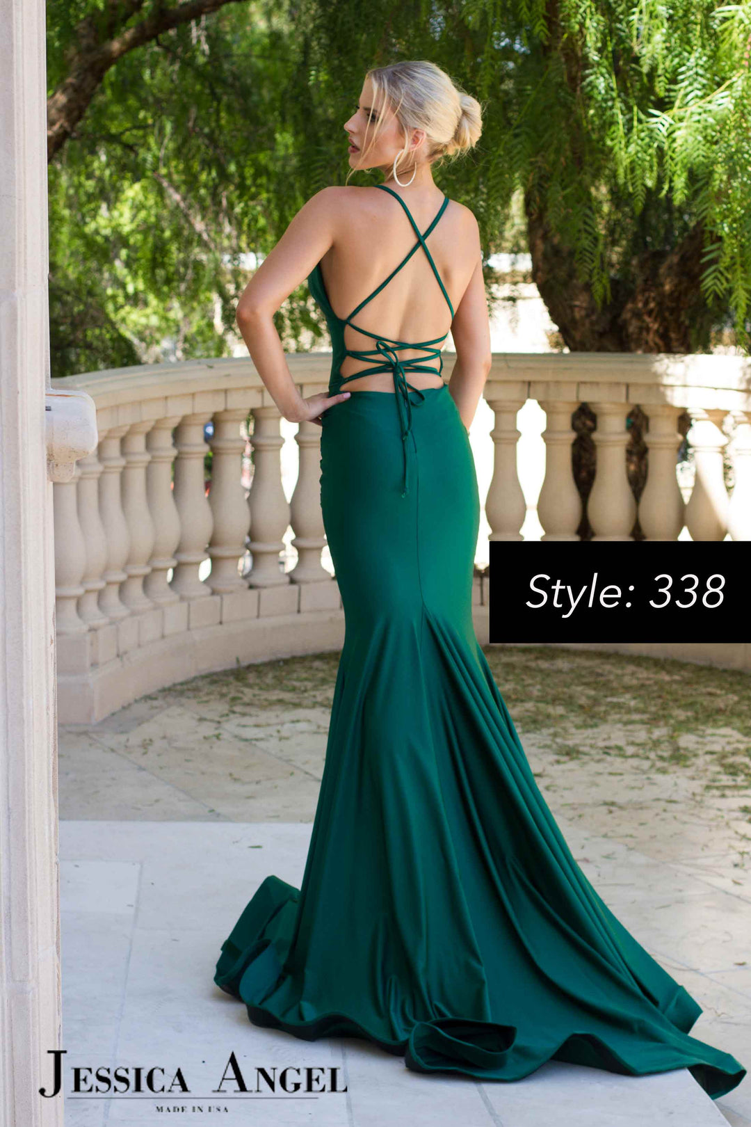 Jersey Fitted V-Neck Gown by Jessica Angel 338