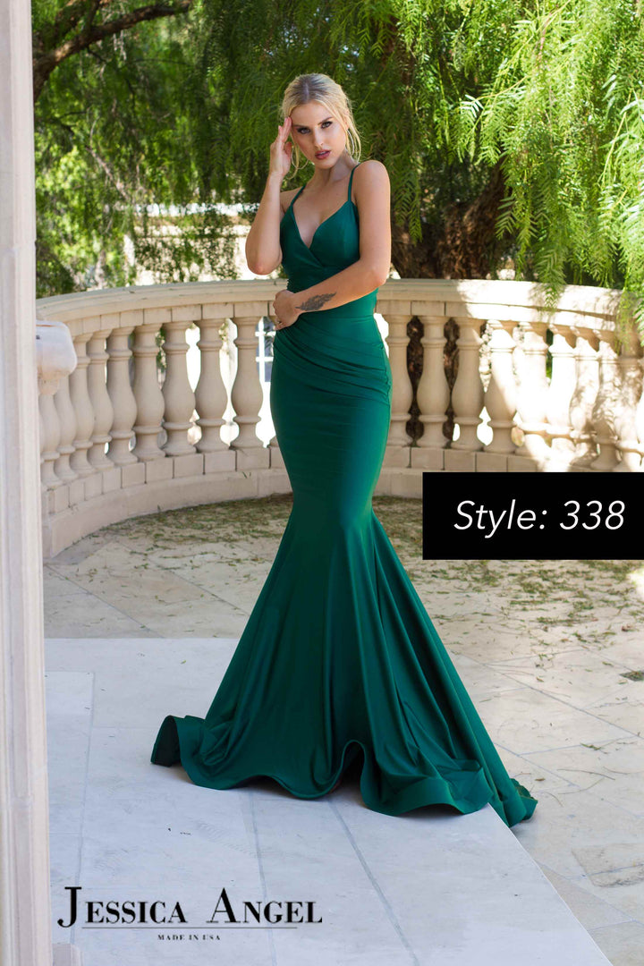 Jersey Fitted V-Neck Gown by Jessica Angel 338