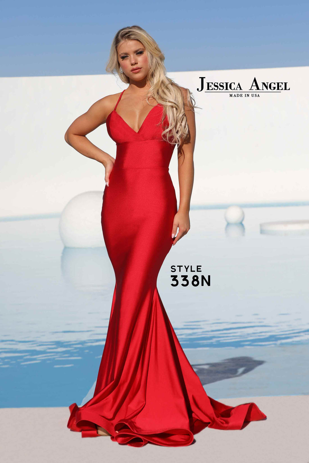 Jersey Fitted V-Neck Gown by Jessica Angel 338N