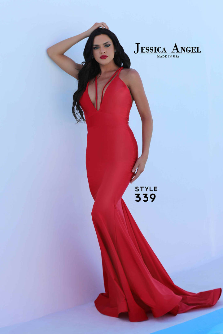 Jersey Fitted V-Neck Gown by Jessica Angel 339