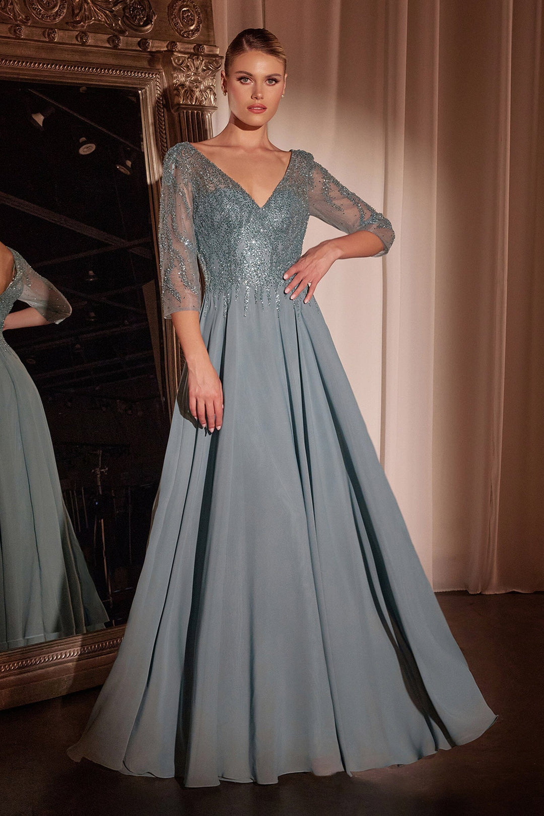 3/4 Sleeve Chiffon Gown by Cinderella Divine CD0171 ABC Fashion 3/4 Sleeve Chiffon Gown by Cinderella Divine CD0171 ABC Fashion