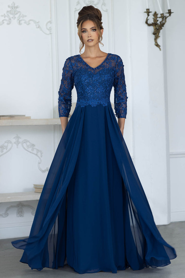 Lace Chiffon 3/4 Sleeve A-line Gown by Lenovia 8375