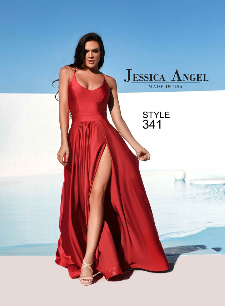 Jersey V-Neck A-line Slit Gown by Jessica Angel 341