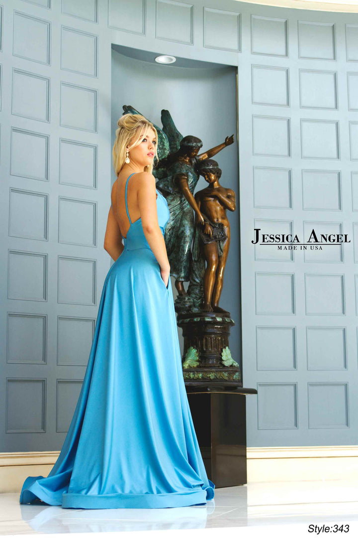 Jersey V-Neck A-line Slit Gown by Jessica Angel 343