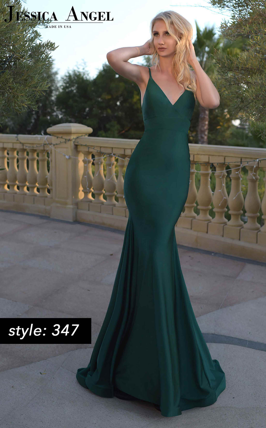 Jersey Fitted V-Neck Gown by Jessica Angel 347