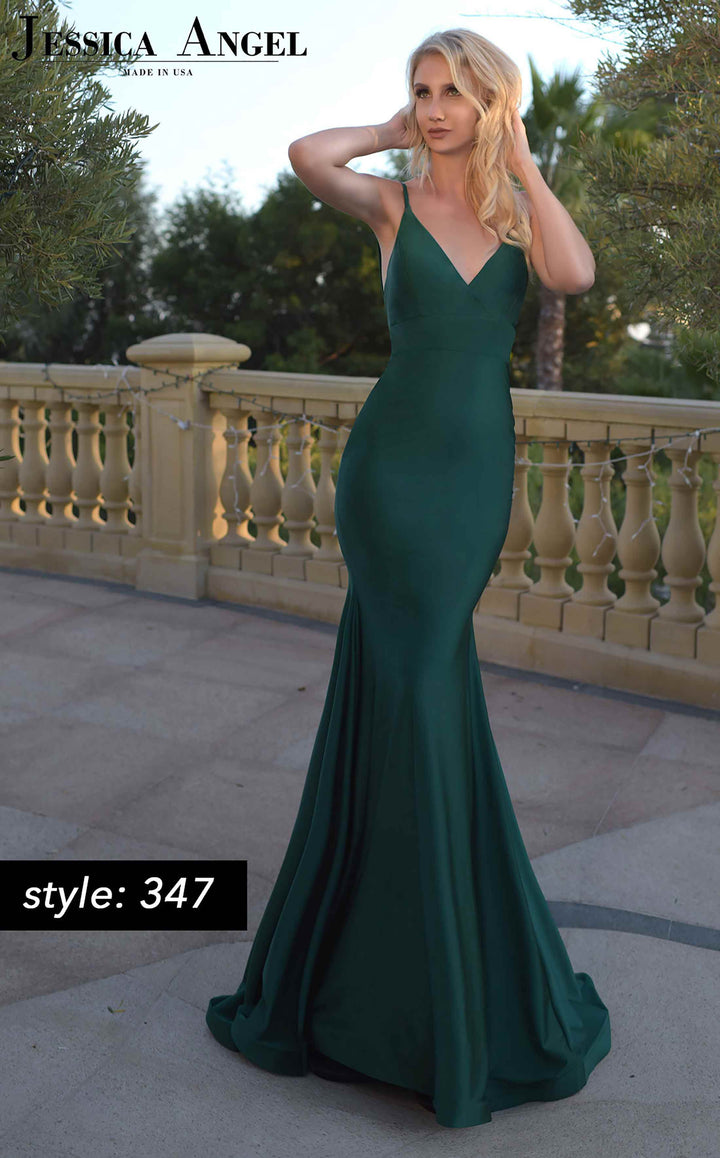 Jersey Fitted V-Neck Gown by Jessica Angel 347