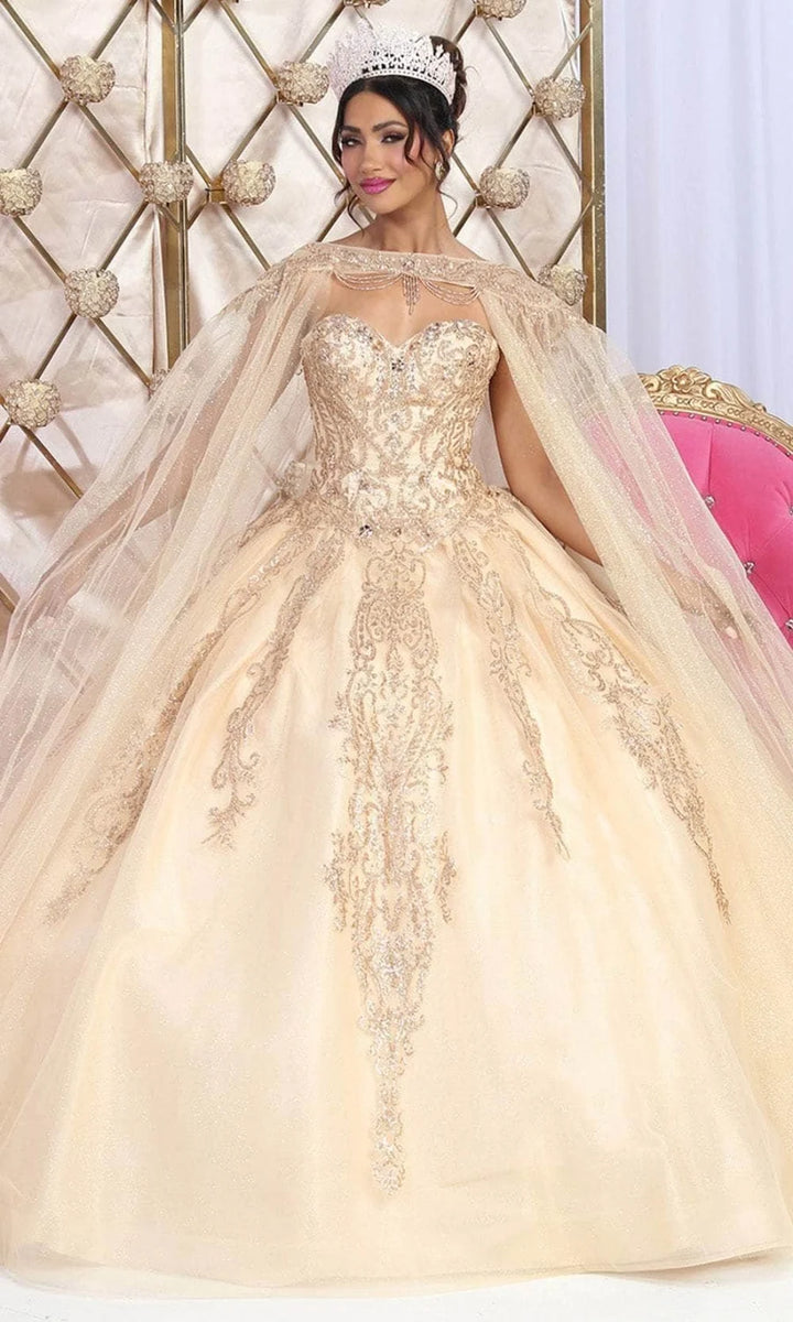 Strapless Cape Ball Gown by May Queen LK230