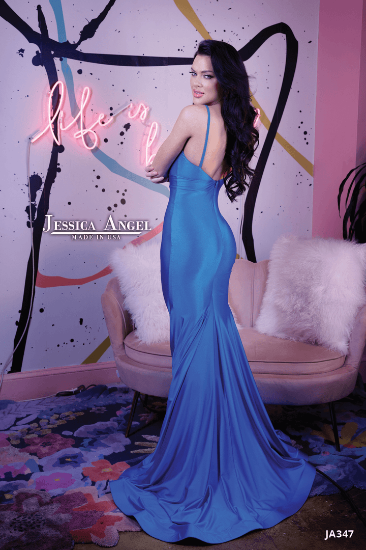 Jersey Fitted V-Neck Gown by Jessica Angel 347