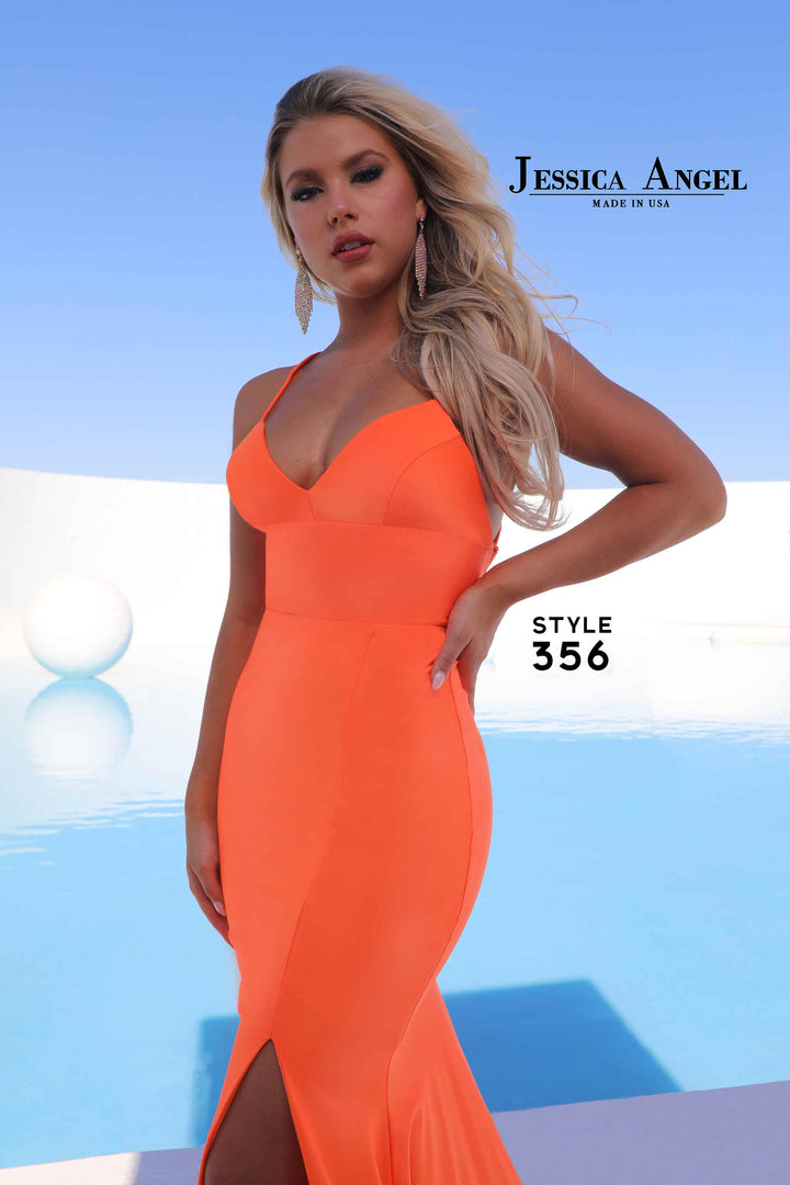 Jersey Strappy Back Slit Gown by Jessica Angel 356