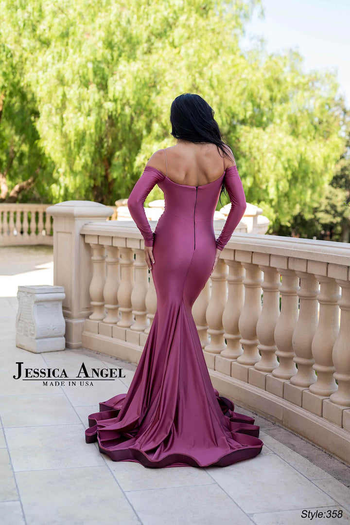 Jersey Fitted Off Shoulder Gown by Jessica Angel 358