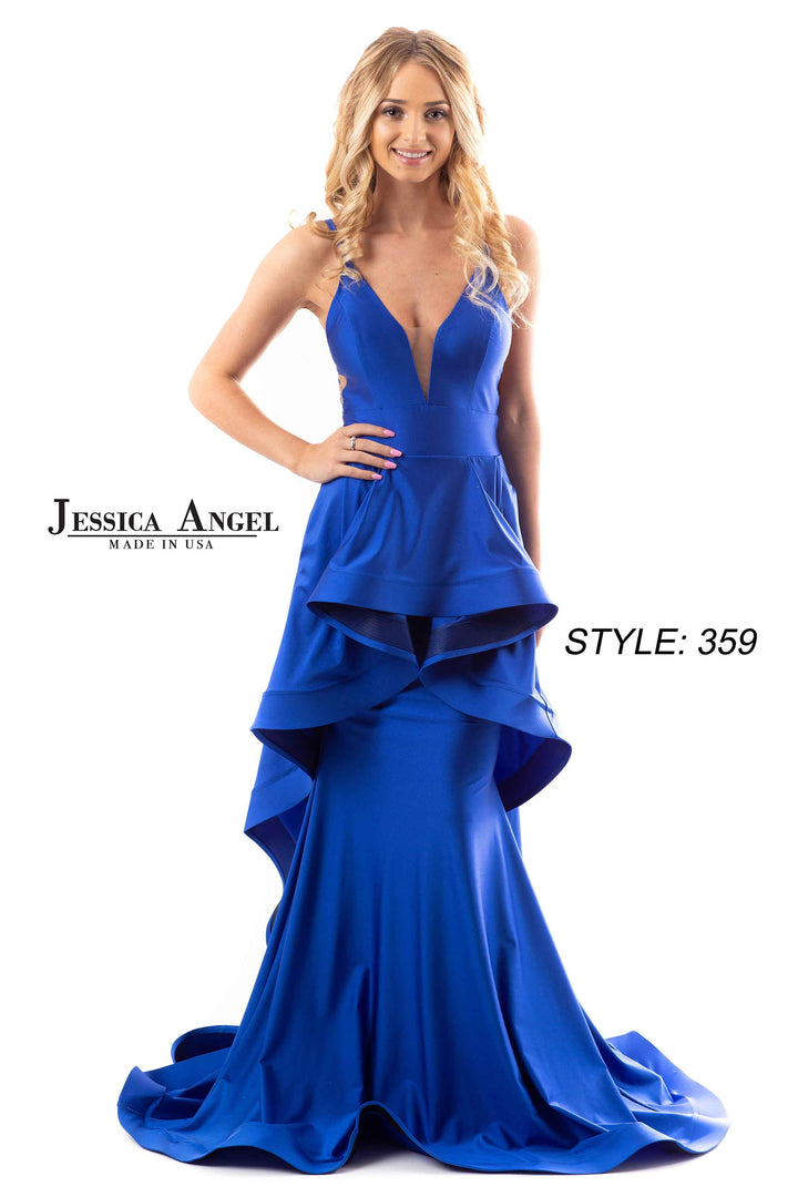 Jersey Fitted V-Neck Gown by Jessica Angel 359