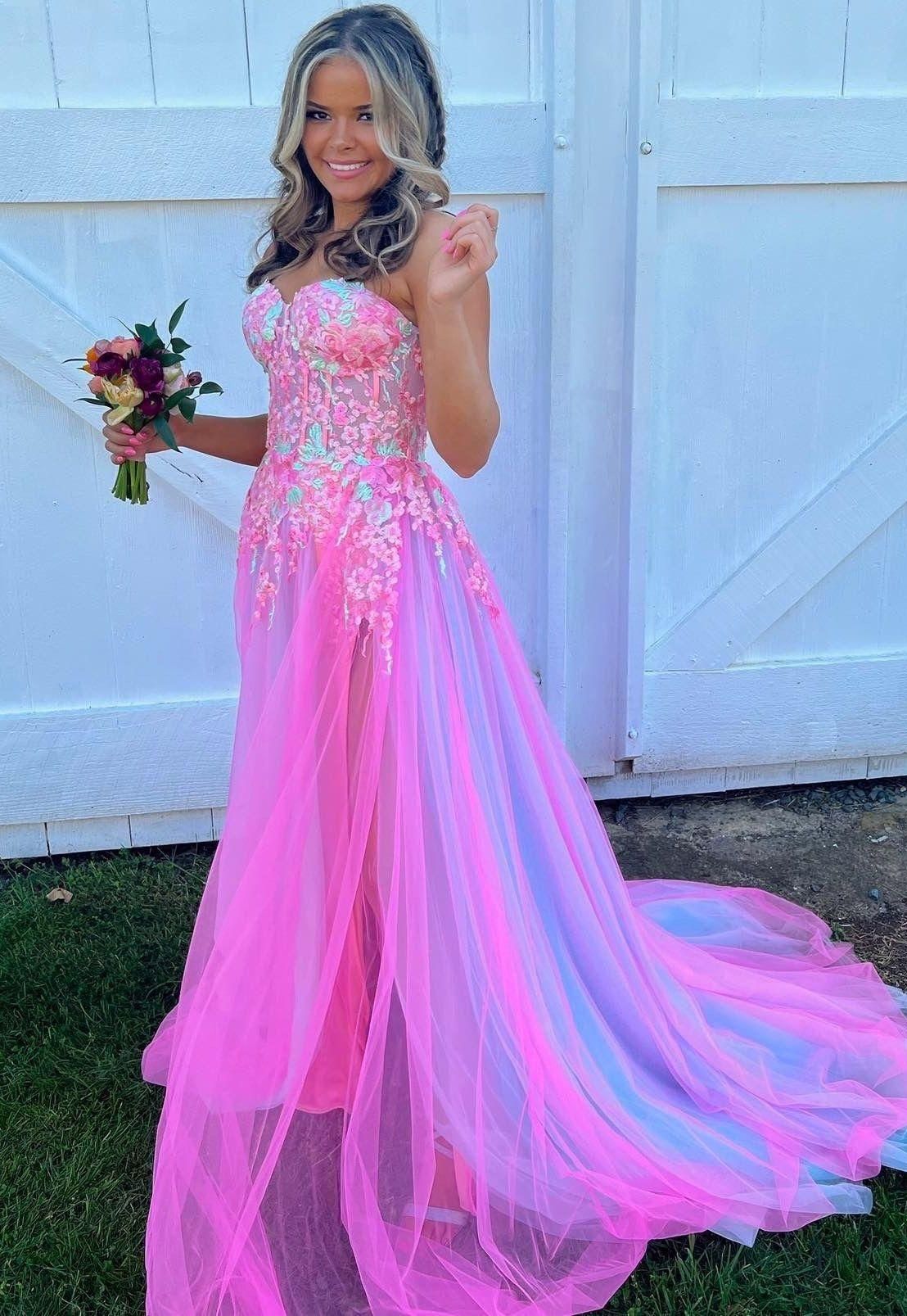 Applique Strapless A-line Slit Gown by Jovani 23713 – ABC