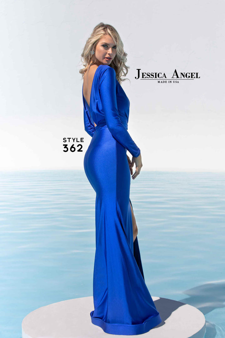 Jersey Fitted Long Sleeve Slit Gown by Jessica Angel 362