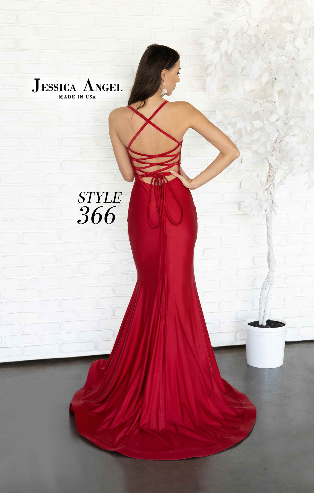 Jersey Strappy Back Slit Gown by Jessica Angel 366