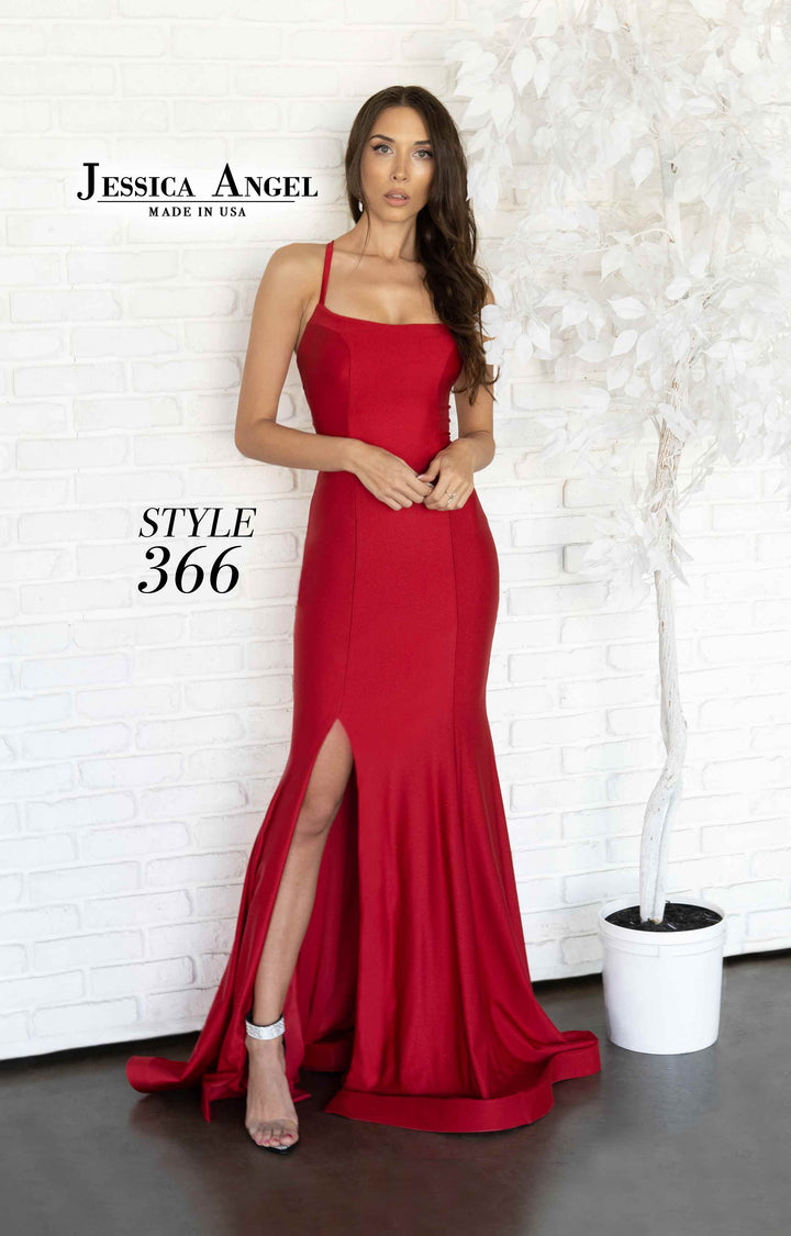 Jersey Strappy Back Slit Gown by Jessica Angel 366