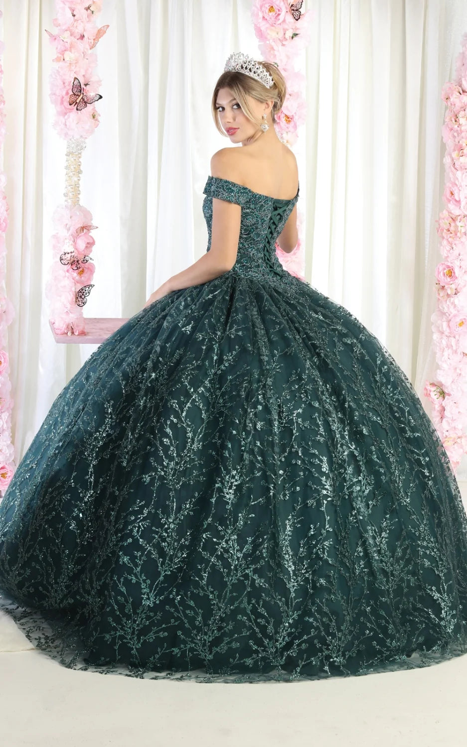 Glitter Off Shoulder Ball Gown by May Queen LK183