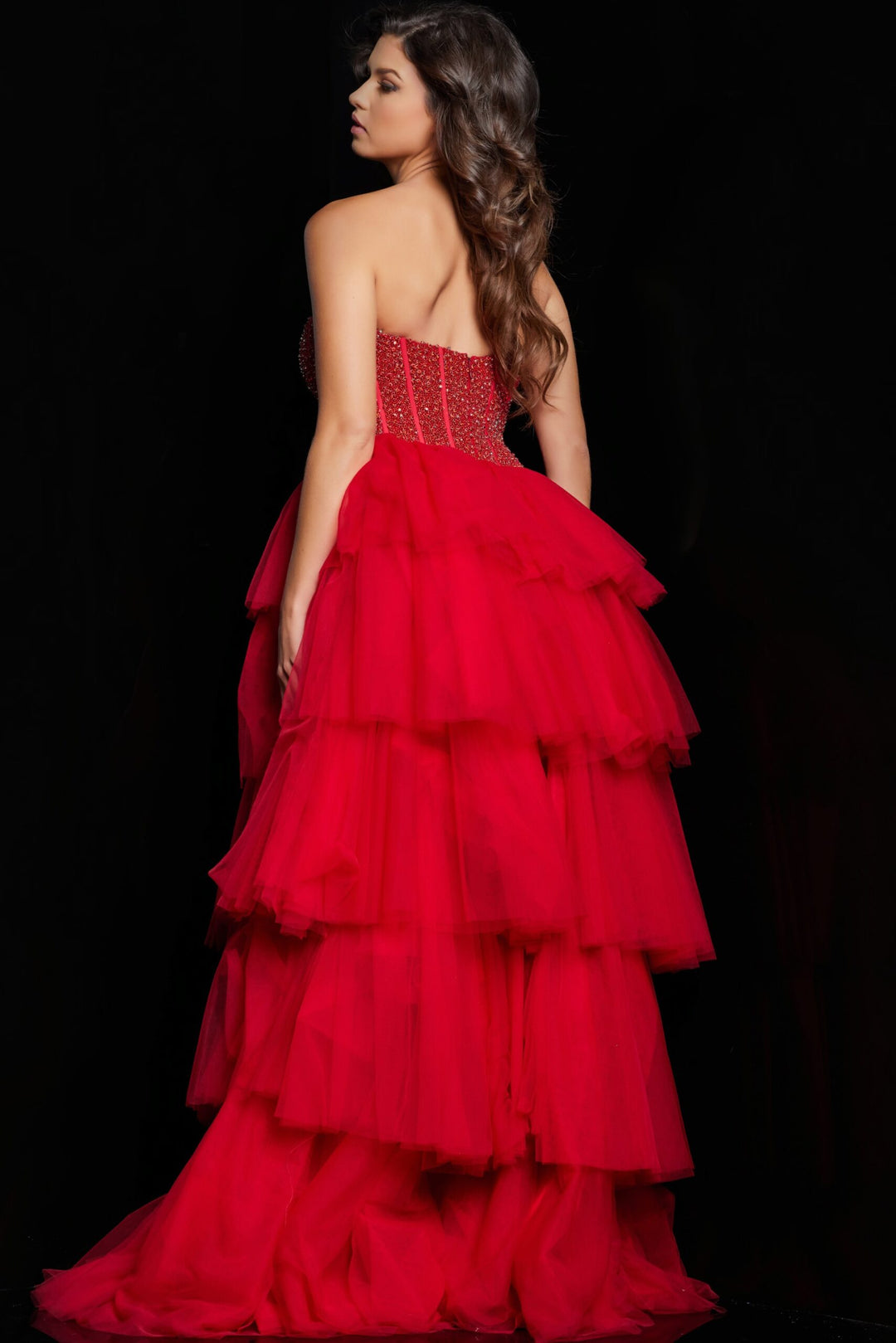 Beaded Strapless Tiered A-line Gown by Jovani 37210
