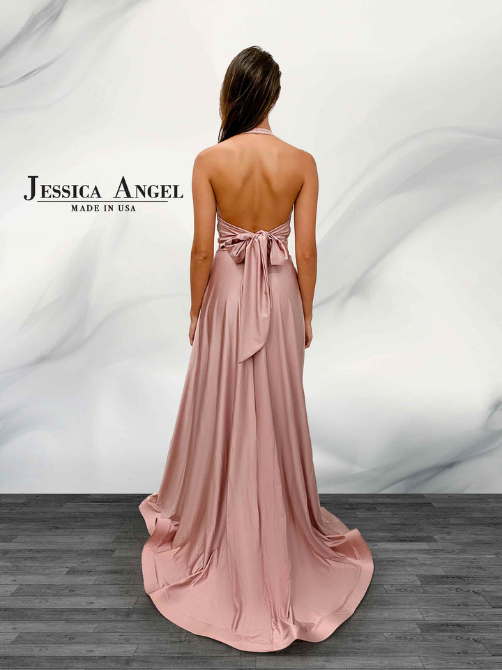 Jersey Halter A-line Slit Gown by Jessica Angel 379