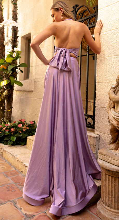 Jersey Halter A-line Slit Gown by Jessica Angel 379