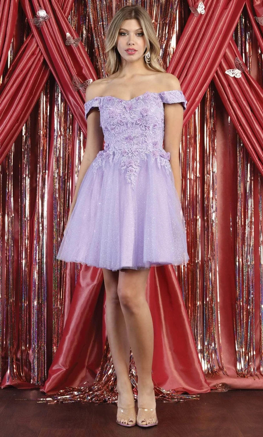 Applique Short Off Shoulder Dress by May Queen MQ1964