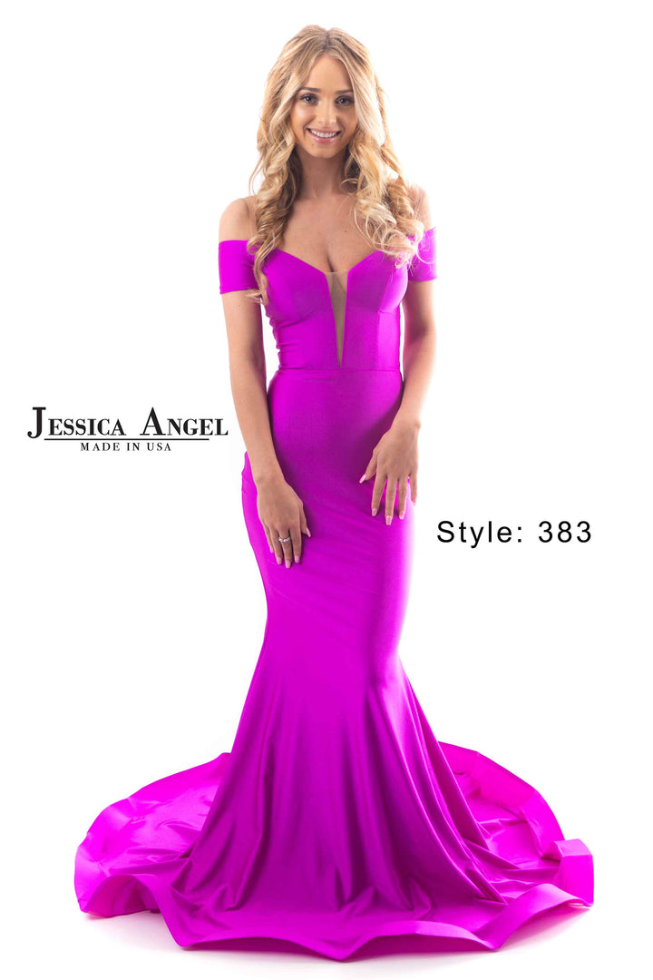 Jersey Fitted Off Shoulder Gown by Jessica Angel 383