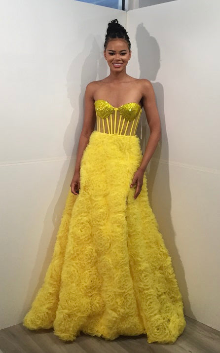 Strapless A-line Ruffled Slit Gown by Jovani 38674