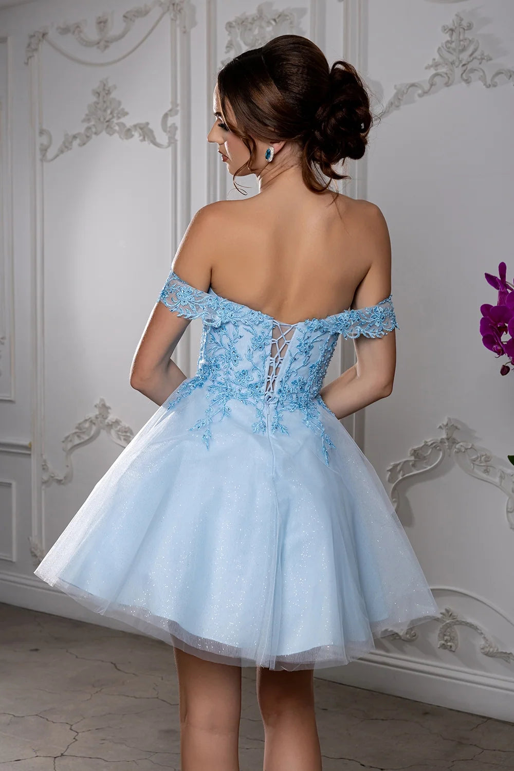 Applique Short Off Shoulder Dress by May Queen MQ2224