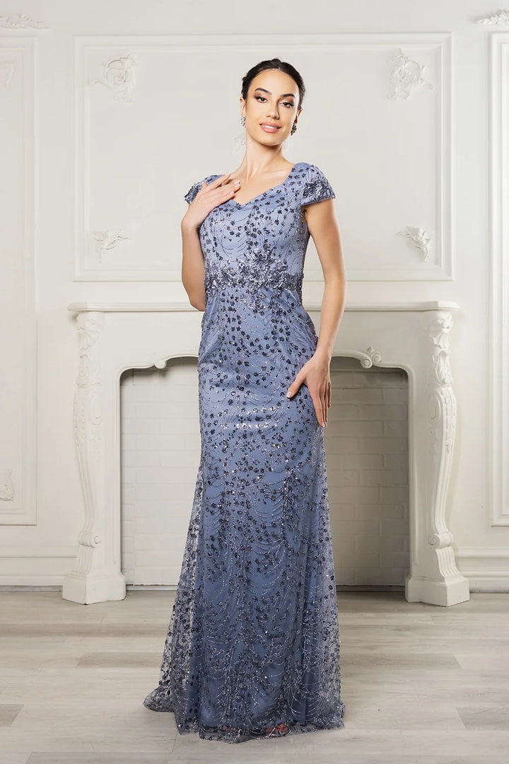 Glitter Cap Sleeve Gown by May Queen MQ2062