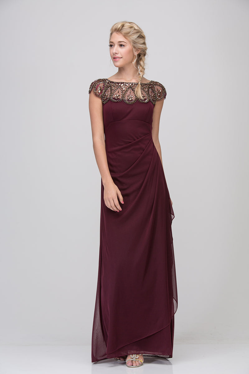 Beaded Jersey Cap Sleeve Gown by Eureka 3927