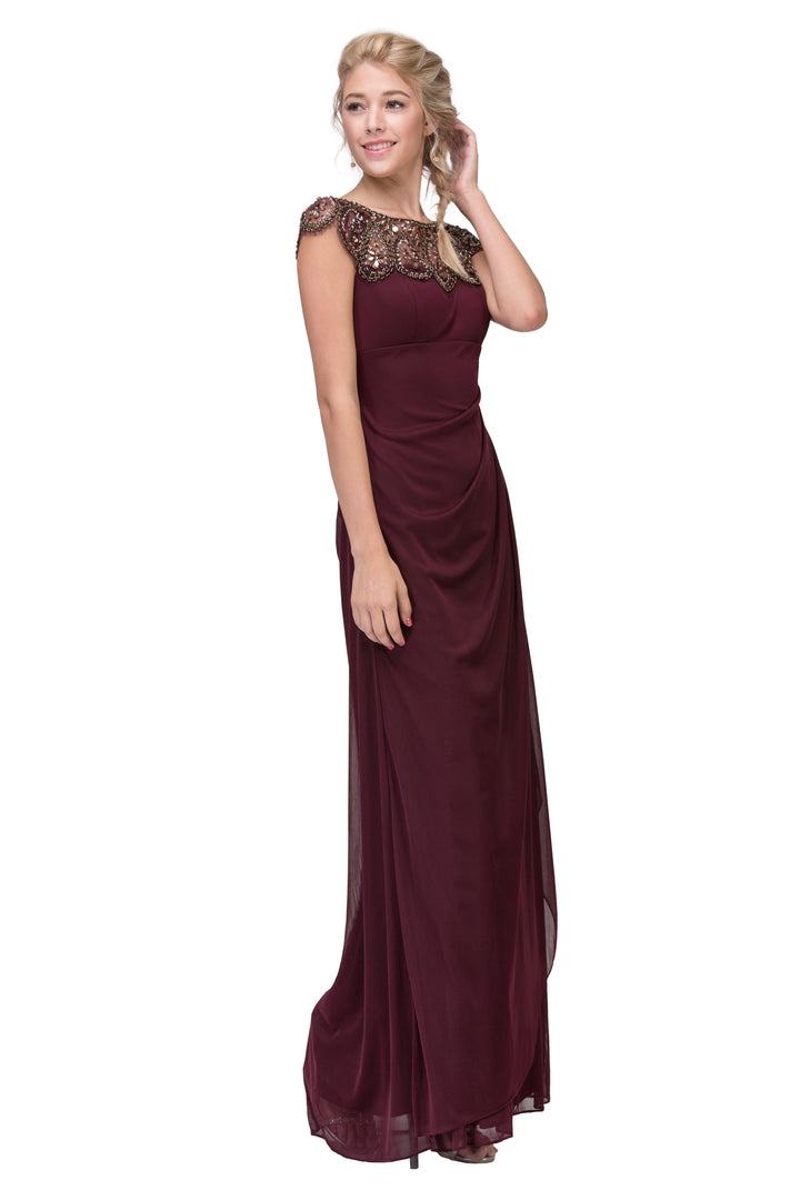 Beaded Jersey Cap Sleeve Gown by Eureka 3927
