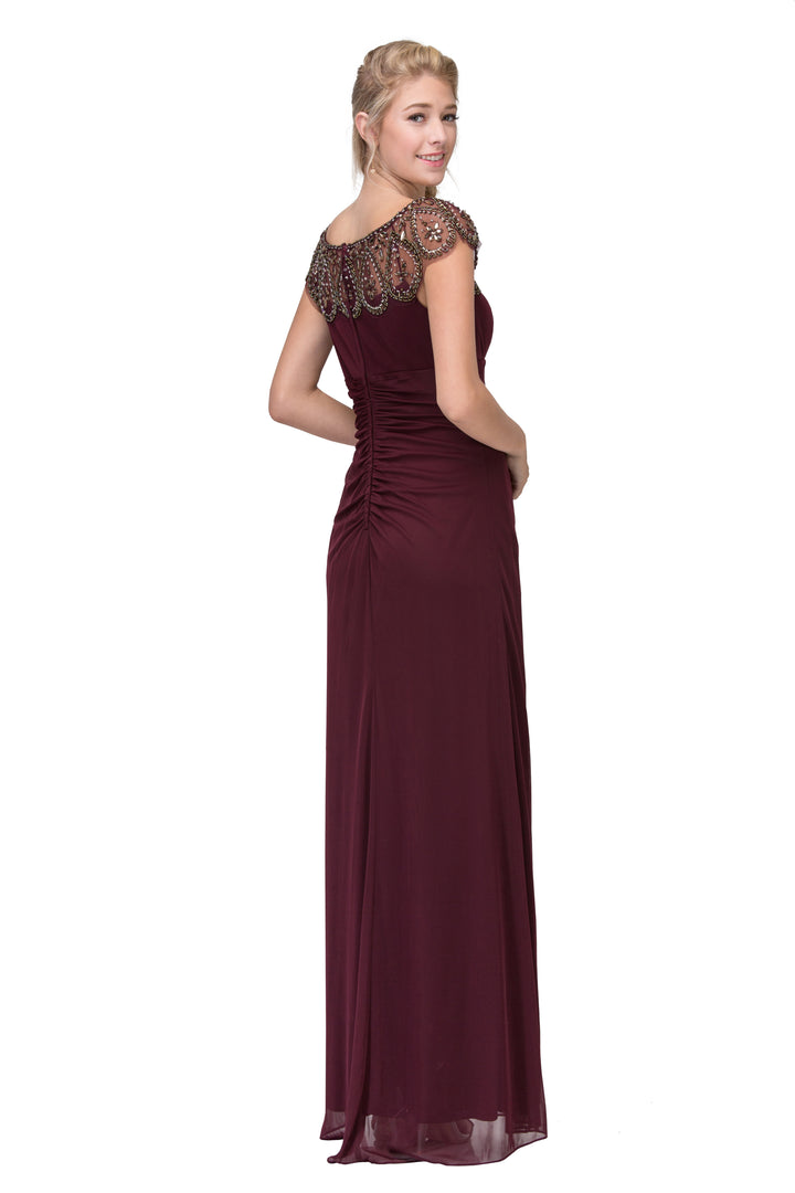 Beaded Jersey Cap Sleeve Gown by Eureka 3927
