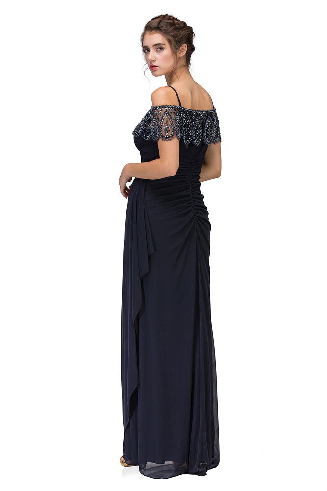 Beaded Jersey Cold Shoulder Gown by Eureka 3937