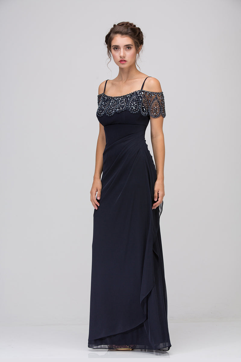Beaded Jersey Cold Shoulder Gown by Eureka 3937