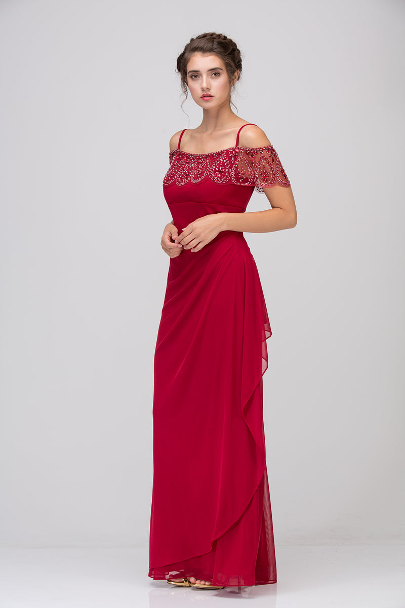 Beaded Jersey Cold Shoulder Gown by Eureka 3937